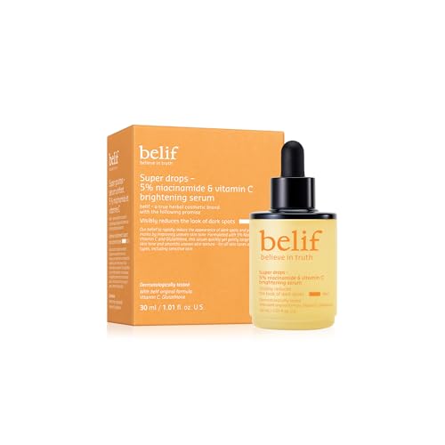 belif Niacinamide 5% & Vitamin C Super Drops Serum ? Radiance-Boosting Serum for Uneven Skin Tone with AHA & Glutathione, Redness & Improve Post-Blemish Marks, Korean Skincare, 1.01 fl oz