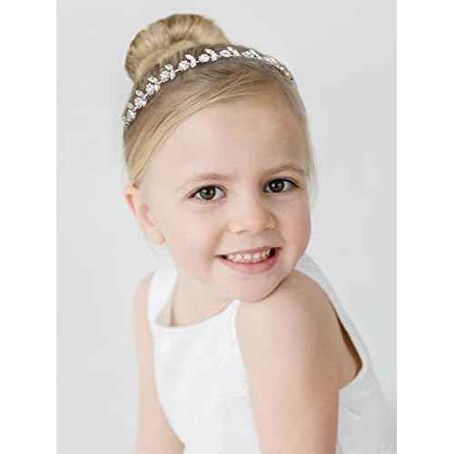 SWEETV Silver Flower Girl Headpiece for Wedding Crystal Baby Girl Headband Flower Crown Communion Hair Accessories for Birthday, Photography