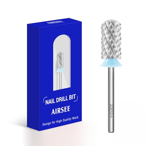 AIRSEE Tungsten Carbide Acrylic Nail Drill Bit Efile Electric File Machine Head Tip for Manicure Polishing Art Remove Gel 3/32" 2 Way Beginner Safety Round Top Cylinder Barrel 4X Coarse-4XC