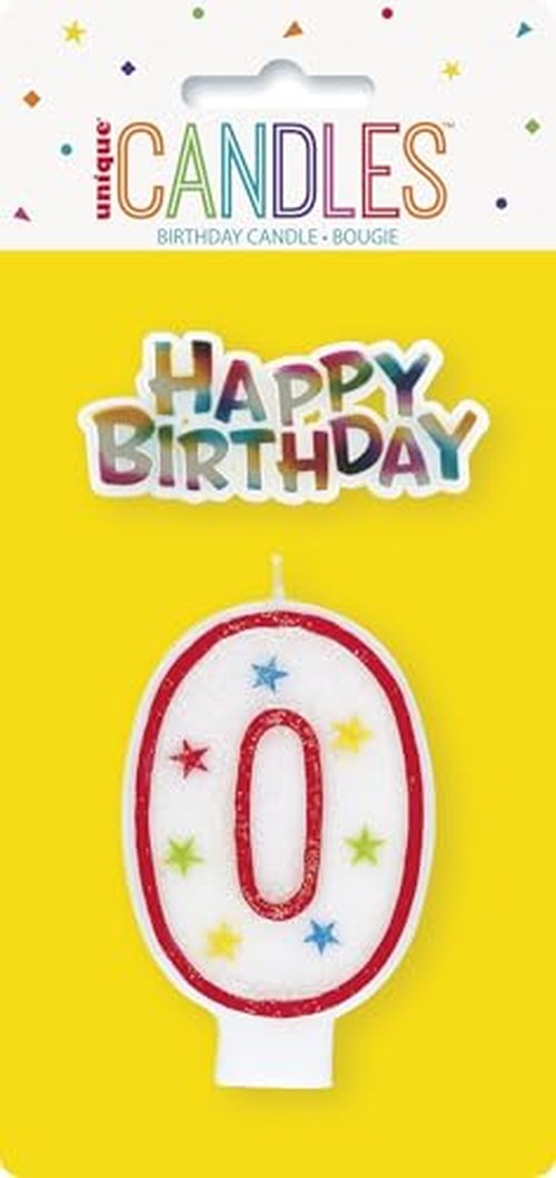 Vibrant Multicolor Number "0" Glitter Wax Birthday Candle - 7.75" (1 Count) - Perfect for Unforgettable Parties