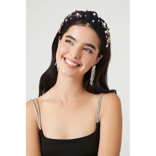 Rhinestone Crystal Jeweled Headband - Wide Top Knot Hairband for Women, Fashion Hair Accessory for Christmas, New Year Party Gift (black Star knot headband A)
