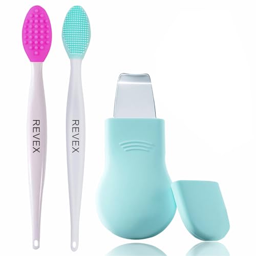 REVEX Silicone Nose Blackhead Remover Tool Set,Blackhead Scraper Tool,2Pcs Pore Cleaning Brush, Face Scrubber Skin Spatula, Pore Scrubber for Deep Cleansing,Face Exfoliator Scrubber for Women Men