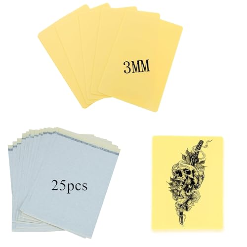 Tattoo Practice Skins 3MM with Transfer Paper,30Pcs Thick Fake Skin and Stencil Paper Kit Includes 25Pcs Tattoo Papers and 5Pcs Double Sided Blank Tattoos Skin Practice 3mm