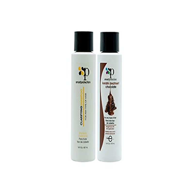 Chocolate Medium Strength Keratin Treatment with Clarifying Shampoo 16oz by Smart Protection