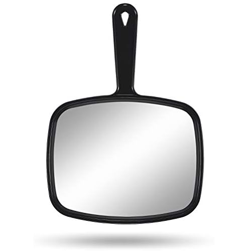 PROTECLE Hand Mirror, 10.3" L x 7.4" W Salon Barber Hairdressing Handheld Mirror with Handle, Square Black
