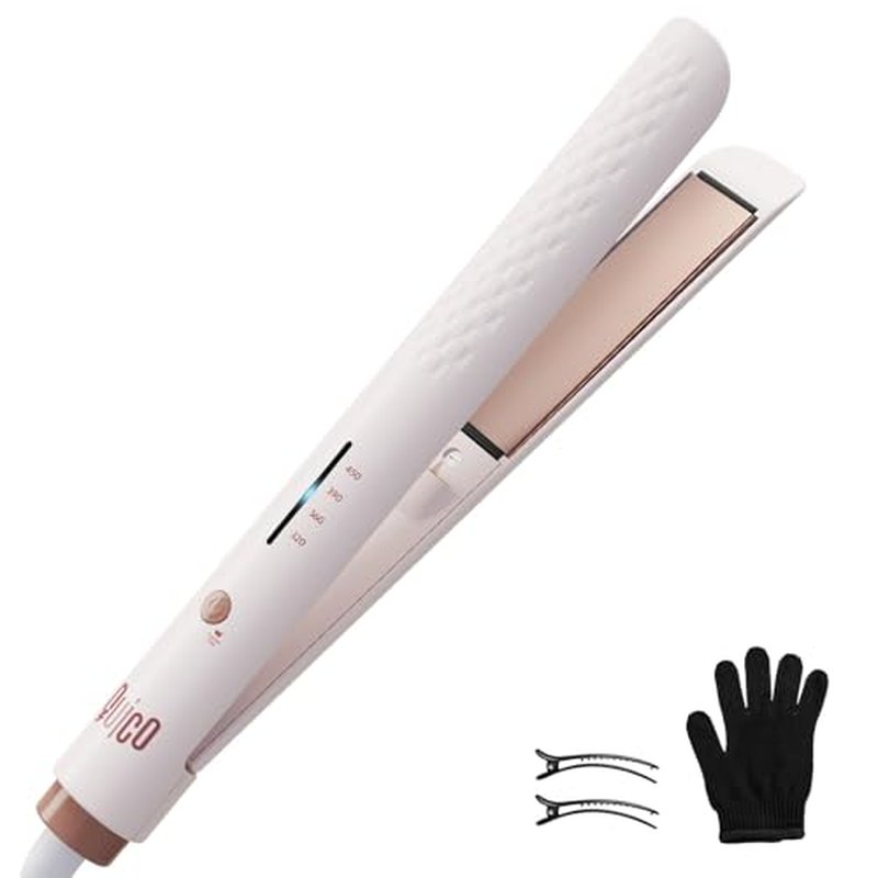 Quico Hair Straightener, 110-240V Global Travel Hair Straighteners for Women, 15s Fast Heating, Professional Negative Ion Flat Iron, Temp Memory, 320¢µ-450¢µ, Auto-Off, with Glove and Clips, Gift, Pink