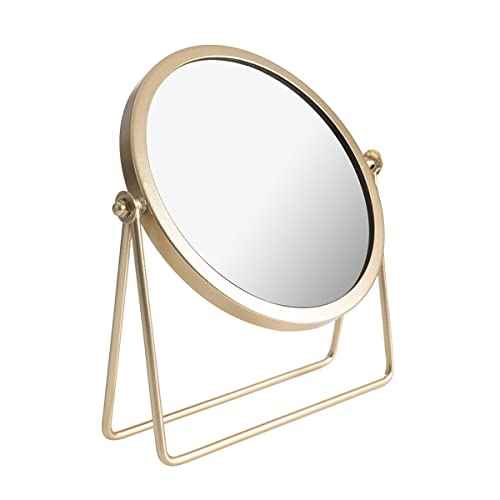 LONGSHENG - SINCE 2001 - Makeup Mirror Single Sided Vanity Mirror Vintage Metal Cosmetic Mirror Round Beauty Mirror Make Up Mirror 6.49inch for Dresser Vanity Table Desk - Gold