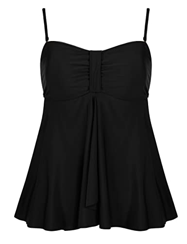 Hilor Tankini Bathing Suits for Women Bandeau Swimwear Flowy Swimsuits Flyaway Tankini Top Black 20