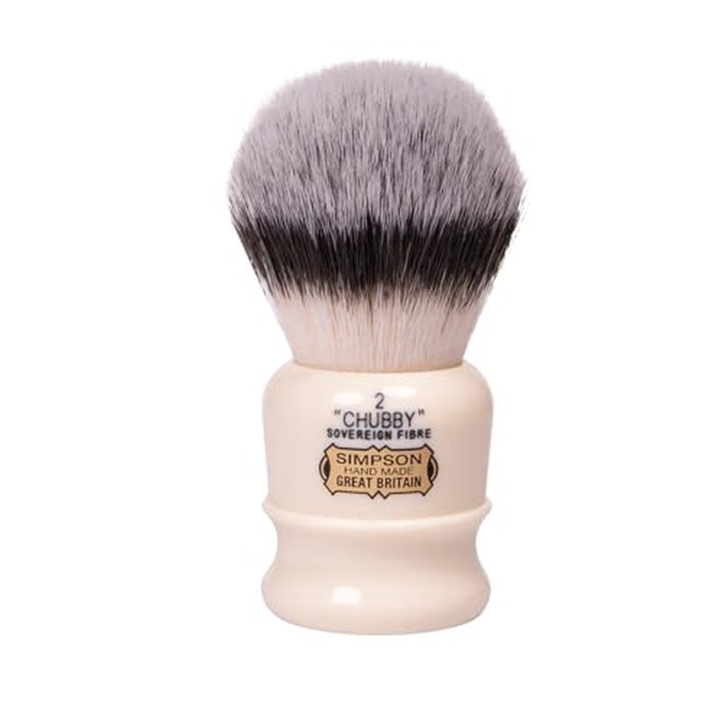 Simpsons Shaving Brush Chubby 2 CH2 Sovereign Fibre - Faux Ivory Handle - Premium Wet Shave Tool for Rich Lather - Extra Soft & Dense - Luxury Shaving Brush for Smooth, Comfortable Grooming