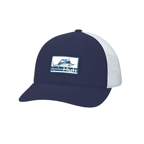 HUK KC Scott Trucker, Anti-Glare Snapback Hat for Men, Bill Fish-Naval Academy