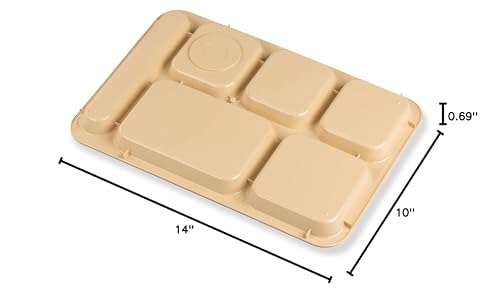 Carlisle FoodService Products Right-Hand 6-Compartment Tray, 10" x 14", Tan