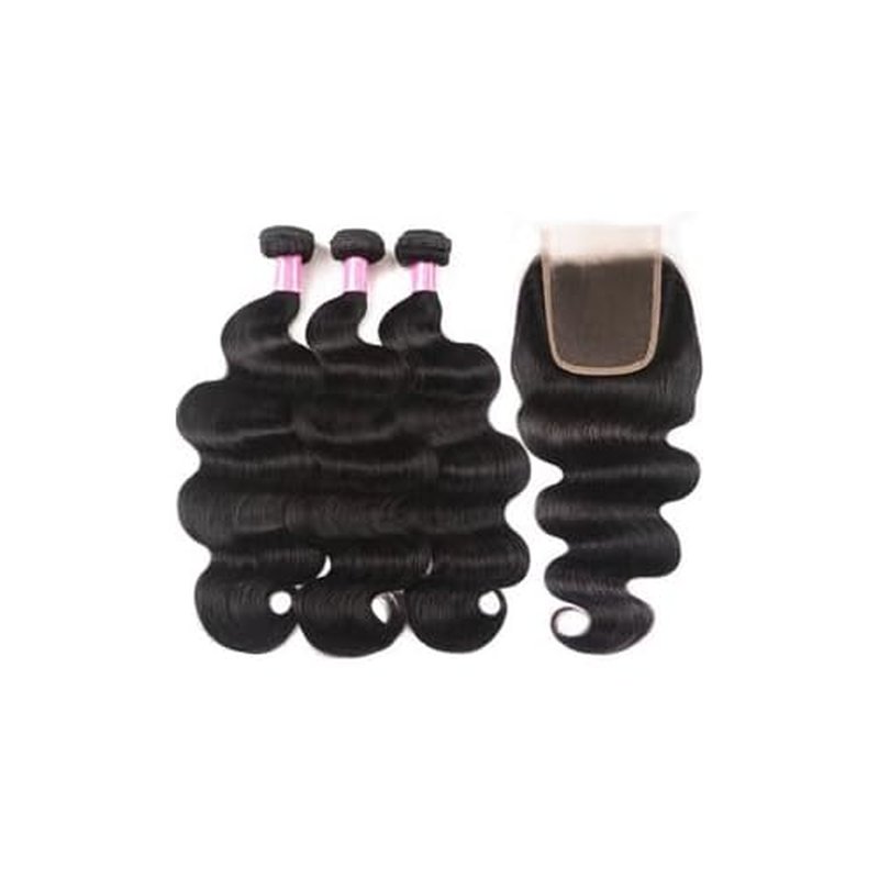 YISEA Brazilian Body Wave Bundles with Closure(16 18 20+14 Closure) Human Hair 3 Bundles with 4x4 Lace Closure Braziian Virgin Human Hair