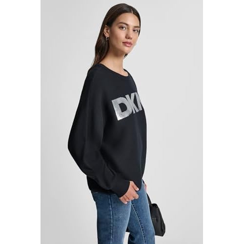 DKNY Womens Long Sleeve Crew Neck Logo Sweater