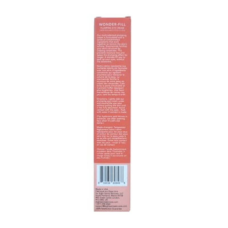 Eight Saints Wonder-fill Plumping Eye Cream, Natural and Organic Anti Aging Under Eye Cream to Plump Skin, Reduce Wrinkles, Fine Lines, and Under Eye Bags, Dark Circles Under Eye Treatment, 0.5 Ounces