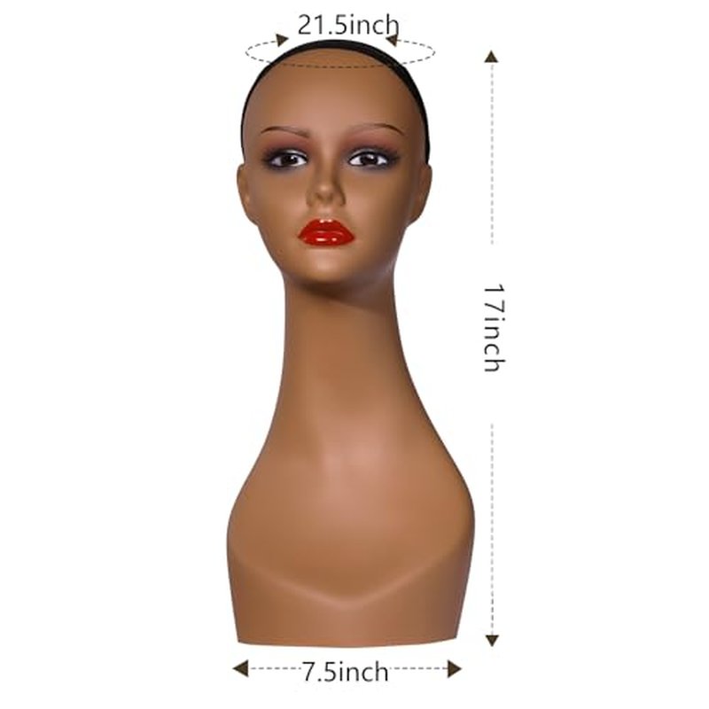J&F CO. 4PCS Mannequin Heads for Wigs, 18" Lifelike Tan Plastic Manikin Display Heads for Sunglasses, Earrings, Jewelry Display, Beauty Accessories, PE-B