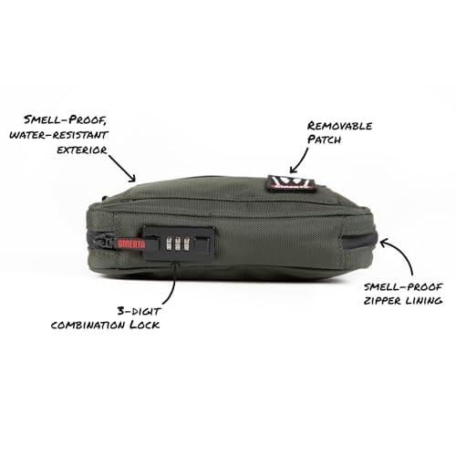 DIME BAGS Lockable Odor Sealing Padded Pouch, 3-Digit Combo Lock & Hidden Storage Pocket, Carbon Lined Scent Protection Boss