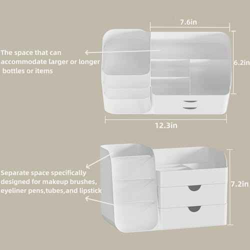 Makeup Organizer with Brush Holder for Vanity,Countertop Makeup Organizer with Drawers,Spacious Cosmetic Display Case,Perfect Storage Solution for Your Beauty Essential