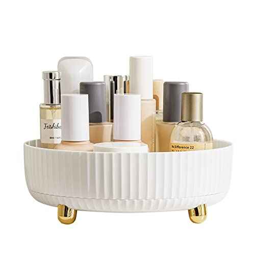 HBlife Makeup Organizer, 360 Degree Rotating Perfume Organizer, 8.6 Inches Large Capacity Lazy Susan for Bathroom Counter or Vanity, White