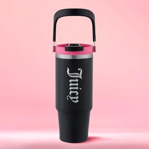 Juicy Couture Flip Fusion Hydration 40oz Stainless Steel Tumbler with Flip Handle, Black
