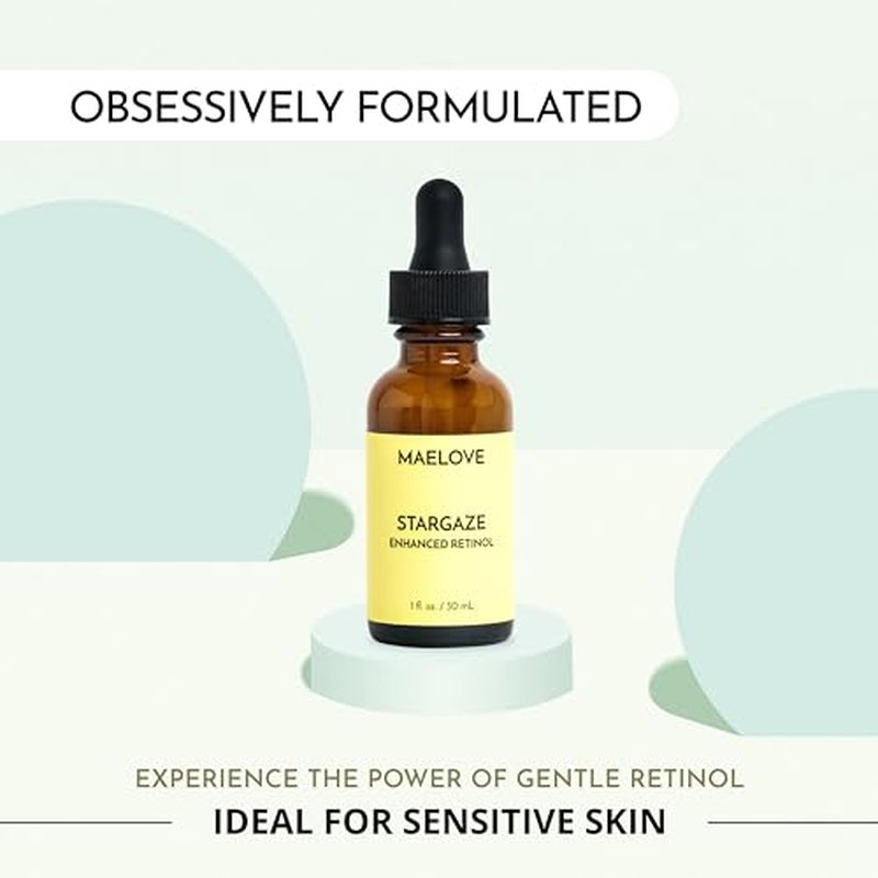 MAELOVE Stargaze Enhanced Retinol Serum, Time-Released 0.25% Retinol for Radiant Skin, Hydrating with Hyaluronic Acid, Niacinamide, Soothing Botanicals, Ideal for Sensitive Skin, USA Made