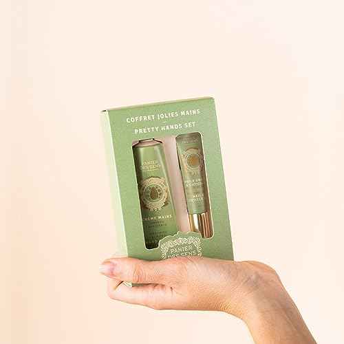 Panier des Sens - Pretty Hands Set - Almond Mini Hand Cream + Nail & Cuticle Oil - 97% Natural, Shea Butter & Sweet Almond - Travel Gift Set for Dry, Cracked Hands - French Skincare Holiday Gift