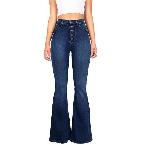 High Waisted Bell Bottom Jeans for Women Black Flare Retro Bootcut Stretch Wide Leg Denim Pants