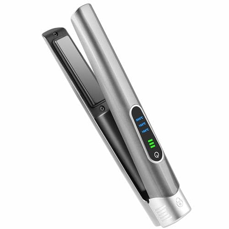 Cordless Hair Straightener and Curler, 2 in 1 Portable Mini Flat Iron & Curling, Fast Heating & Titanium Plate Straightener Curling Iron with 3 Adjustable Temp, LCD Temp Display