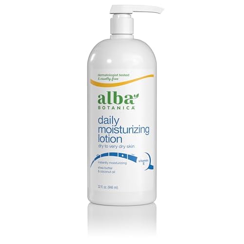 Alba Botanica Daily Moisturizing Lotion, Dry to Very Dry Skin, with Shea Butter and Coconut Oil, 32 Oz (Packaging May Vary)