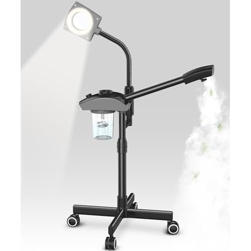 TASALON Professional Ionic Facial Steamer, 2-in-1 Face Steamer for Facial with 5X Magnifying Foldable Arm, Mist Face Steamer Salon Spa Beauty Skin Care Equipment, Aroma Therapy Nozzle Included- Blcak