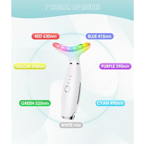 7 Color Neck Face Massager - Facial Massager Tool for Skin Care at Home, Vibrating Face Massager with Thermals, Galvanic Machines White