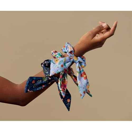 RIFLE PAPER CO. Garden Party Scrunchie, 100% Polyester, Digitally Printed, 3.5" Diameter, Scarf Tie for Hair, Soft Elastic Scrunchie Hair Band, Works as Ponytail Holder or Wrist Accessory