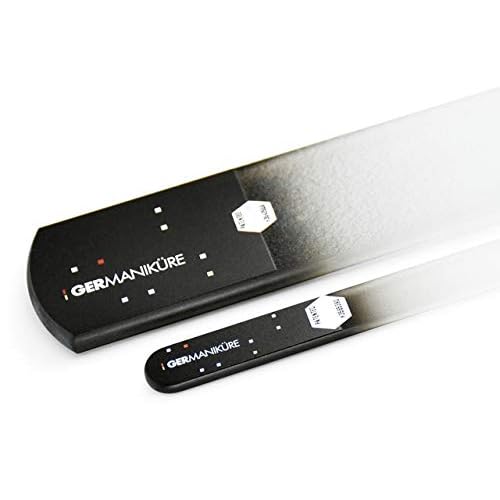 GERMANIKURE Glass Nail File Set in Fitted Cases- Ethically Made in Czech Republic - Permanently Etched Fingernail File, Small Travel File, Cuticle Remover