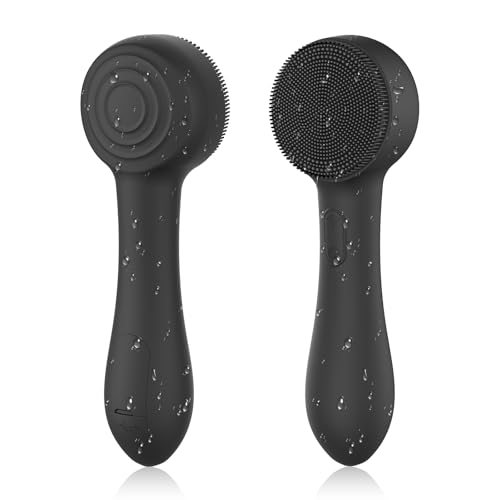 Facial Cleansing Brush Silicone Face Scrubber Waterproof Rechargeable Exfoliator Massage Device for Men & Women, Deep Pore Cleansing, Exfoliating, Removing Blackhead Electric Face Scrub Brush (Black)