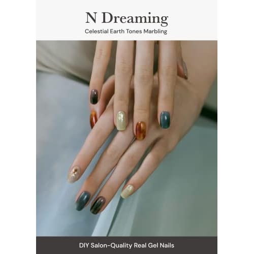 ohora Semi Cured Gel Nail Strips (N Dreaming) - Dark, Patterned, Works with Any UV/LED Lamps, Salon-Quality, Long Lasting, Easy to Apply & Remove - Includes 2 Prep Pads, Nail File & Wooden Stick