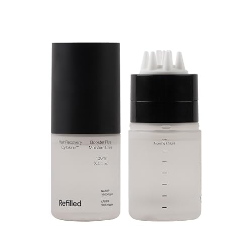 REFILLED Booster Plus Moisture | Hair Growth Serum & Thickening Scalp Treatment with Built-in Massager for Men & Women | Hair Loss & Thinning | Fuller & Baby Hair Regrowth | Fast-Absorbing with Biotin