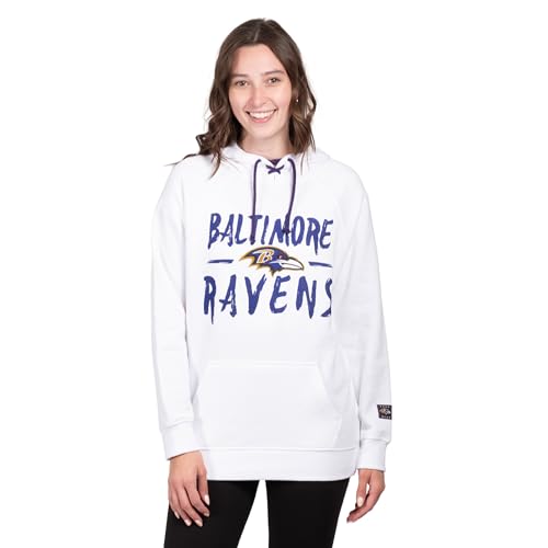 Ultra Game Women's Standard Fleece Hoodie Pullover Sweatshirt Tie Neck, White Updated
