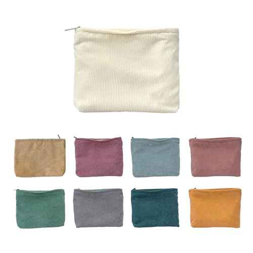 9-Piece 10x7 Corduroy Cosmetic Organizer Set - Zippered Travel Toiletry Bags with Aesthetic Design, Large Capacity Makeup Storage for Women (9 Colors)