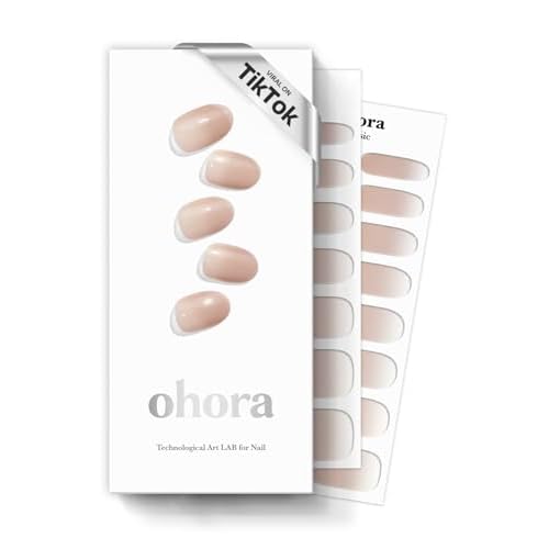 ohora Semi Cured Gel Nail Strips (N Mild Latte) - Nude, Ombre, Works with Any UV/LED Lamps, Salon-Quality, Long Lasting, Easy to Apply & Remove - Includes 2 Prep Pads, Nail File & Wooden Stick