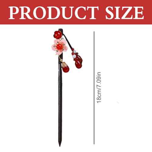 6 Pcs Chinese Hair Sticks for Women Wooden Japanese Hair Chopsticks Accessories Retro Red Cherry Clips Handmade Flower Tassel Geisha Costume for Girls Long Hair (Set A)