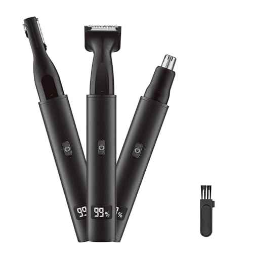 Nose and Ear Hair Trimmer for Men - Rechargeable Eyebrow Face Shaver - Nasal Hair Clippers 3 in 1 Painless Eye Brow Facial Hair Beard Razor for Sideburns Dual-edge Blades 6500 RPM Easy Cleansing