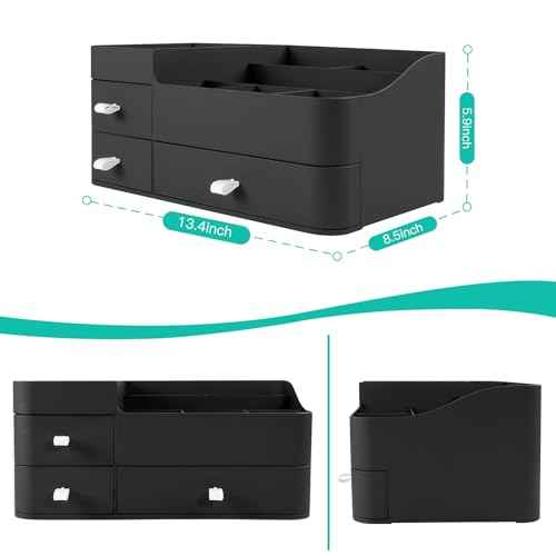 Makeup Organizer for Vanity, Large Countertop Organizer with Drawers, Cosmetics Storage for Skin Care, Brushes, Eyeshadow, Lotions, Lipstick,Nail Polish.Great for Dresser, Bathroom, Bedroom, Black