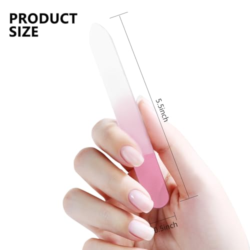 Glass Nail Files Double Side Polish Crystal Fingernail File with Case Manicure Salon Nail Care for Women Girls Pink Green Blue, 240 Grit, 3 Pack