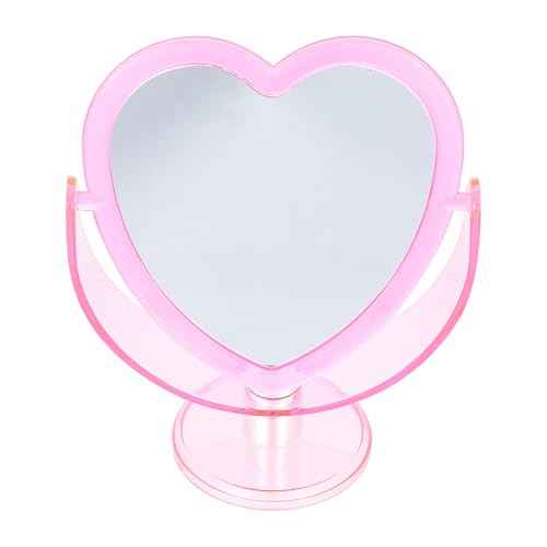 Heart Shaped Pink Makeup Mirror - Double-Sided Rotatable Vanity Mirror for Dresser, Desktop, Bathroom, Bedroom