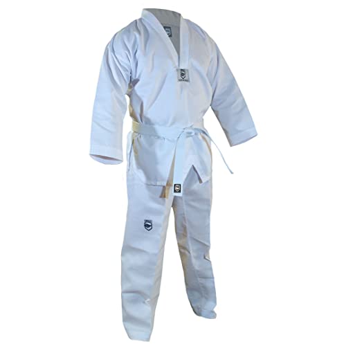 ELITE - Classic White Collar Taekwondo Uniform (TKD Dobok) Ribbed Fabric (160 (2))