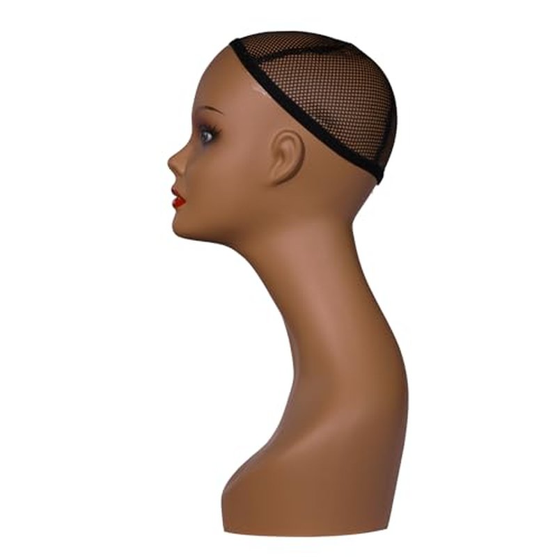 J&F CO. 4PCS Mannequin Heads for Wigs, 18" Lifelike Tan Plastic Manikin Display Heads for Sunglasses, Earrings, Jewelry Display, Beauty Accessories, PE-B