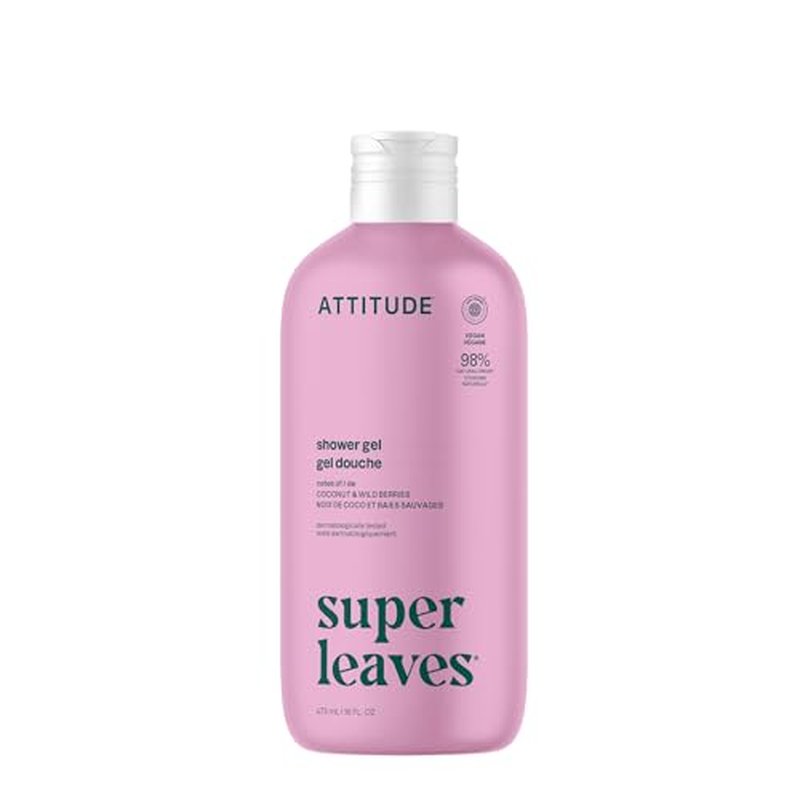 ATTITUDE Body Wash, EWG Verified Shower Gel, Dermatologically Tested, Plant and Mineral-Based, Vegan Personal Care Products, Coconut & Wild Berries Scent, 16 Fl Oz