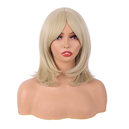 MapofBeauty 18 Inch/45 cm Layered Bangs Straight Synthetic Fiber Shoulder Length Hair Daily Use Wig (Blonde)