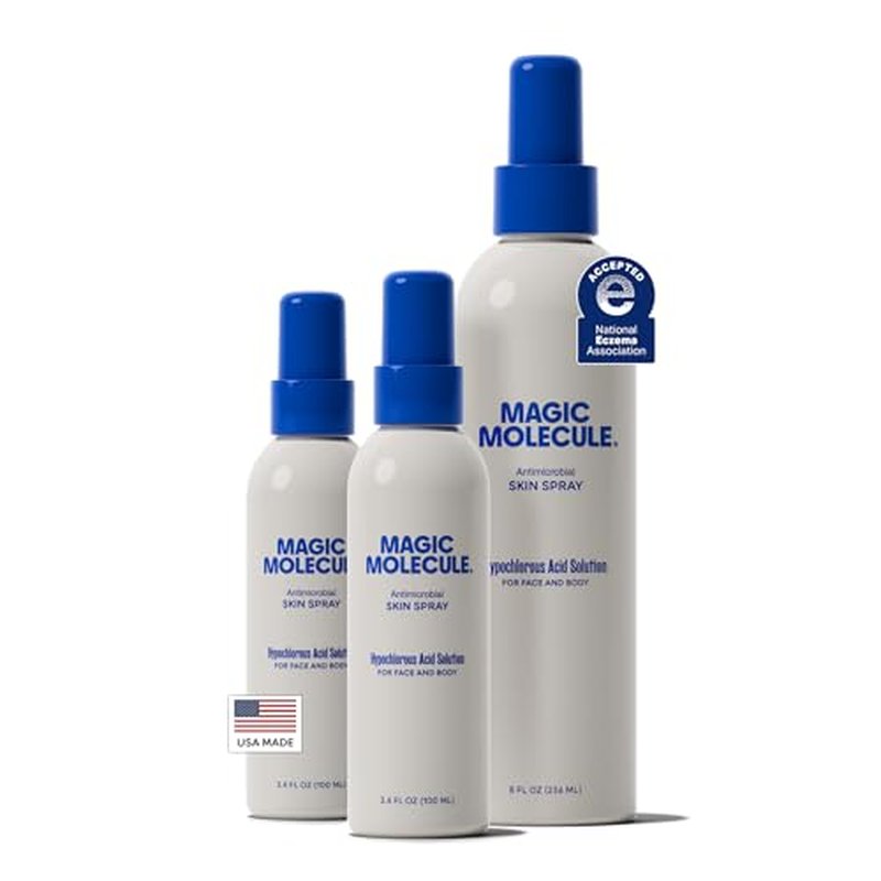 Magic Molecule Hypochlorous Acid Spray ? Soothing Facial Mist for Redness & Irritated Skin ? Cleansing & Purifying ? Everything Home & Travel Bundle (1x 8oz + 2x 3.4oz)