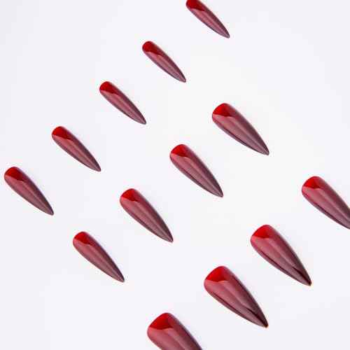 Long Almond Nails Halloween Press on Nails Extra Long Fake Nails Dark Red Press ons Glossy False Nails Cover Stick on Nails for Women Halloween Nail 24Pcs