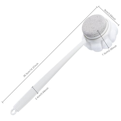 Pumice Stone for Feet and Shower Loofah with Long Handle, Hard Skin Callus Remover, 2 in 1 Foot Scrubber Brush, Back Scrubber Body Brush for Shower Deep Cleansing and Exfoliating
